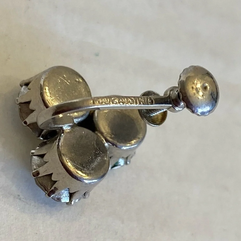 Vintage Clear Crystal Rhinestone Earrings Screw Back Silver Tone Made In Austria